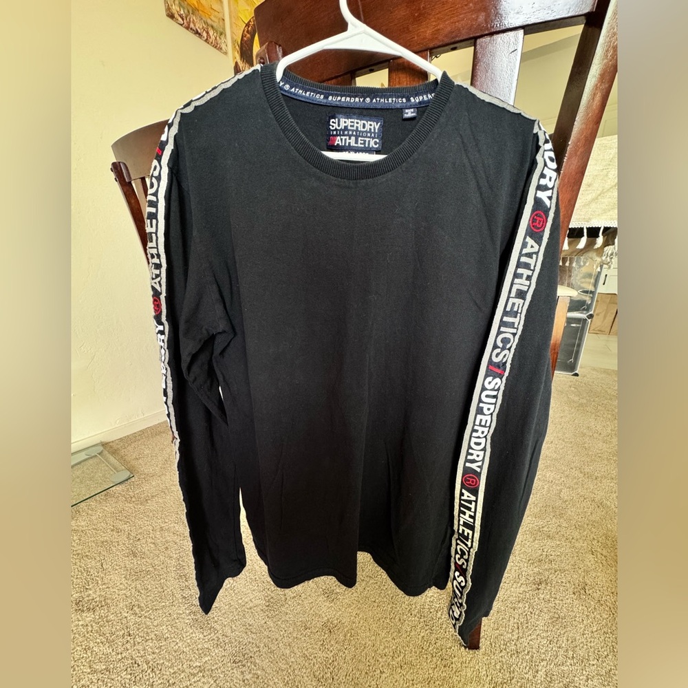 Superdry Black Long-Sleeve Crew with Branded Sleeve Tape